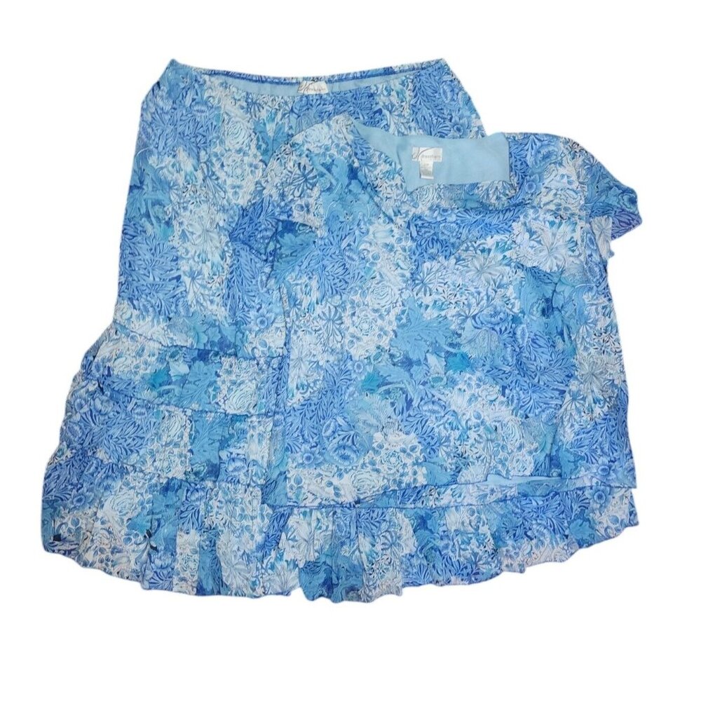 Dressbarn Outfit Top Skirt Set Womens Plus Size 22W‎ Blue White Floral 2 Piece